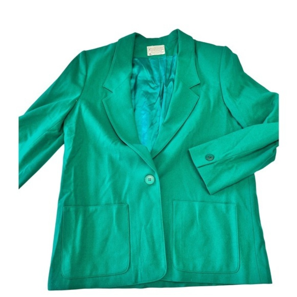 Vintage 80s Miss Pendleton Wool Blazer Jacket Green‎ Office Classic Womens